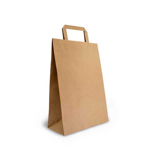 Brown Kraft Flat Handle Bags (305L*220W) 90MM  50pk NIS Packaging & Party Supply