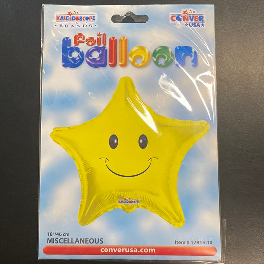 Yellow Star shape With smile Foil Balloon 45cm 1pc