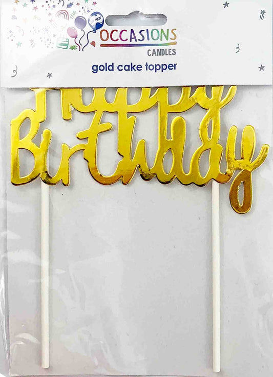 CAKE TOPPER Happy Birthday Metallic GOLD NIS Packaging & Party Supply