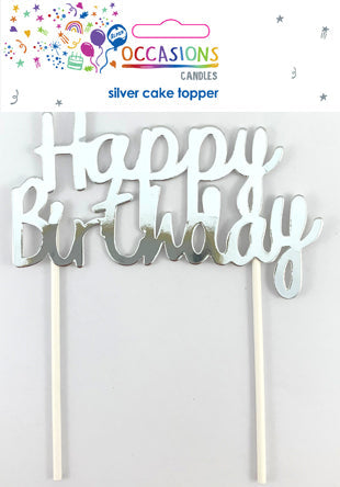 CAKE TOPPER Happy Birthday Metallic SILVER NIS Packaging & Party Supply