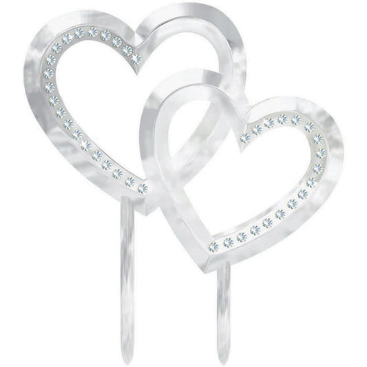 CAKE Topper double heart plastic NIS Packaging & Party Supply