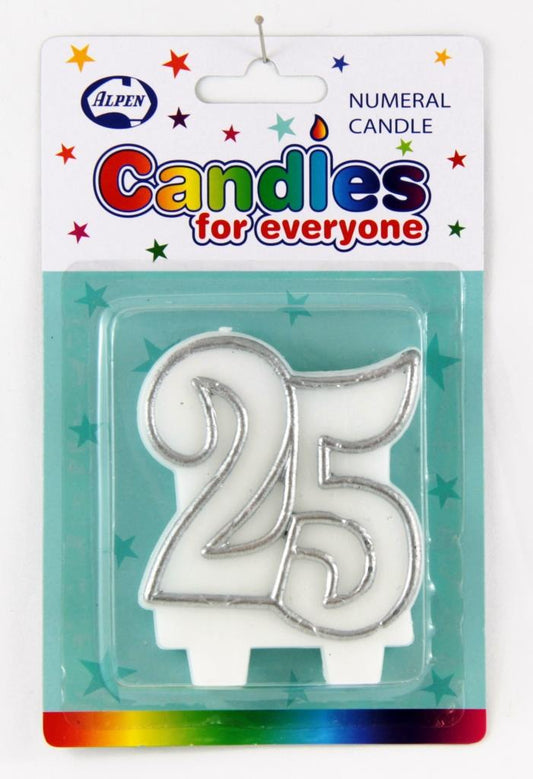 CANDLE NUMERAL #25 SILVER NIS Packaging & Party Supply