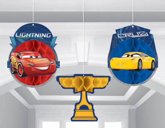 CARS 3 Honeycomb Decorations Pack of 3 NIS Packaging & Party Supply