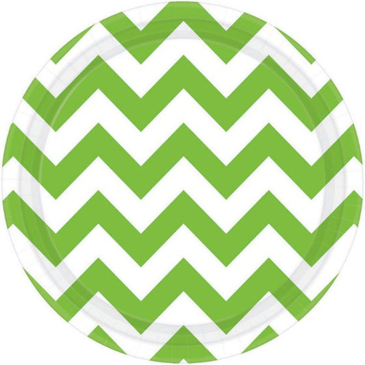 CHEVRON 17CM ROUND Paper Plates- KIWI 8pk NIS Packaging & Party Supply