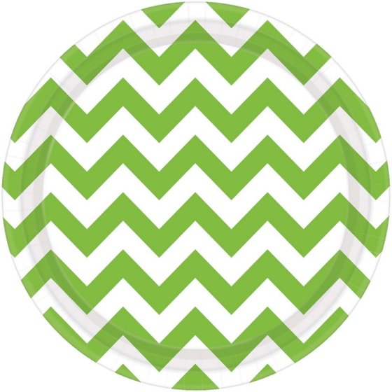 CHEVRON 23CM ROUND Paper Plates- KIWI 8pk NIS Packaging & Party Supply