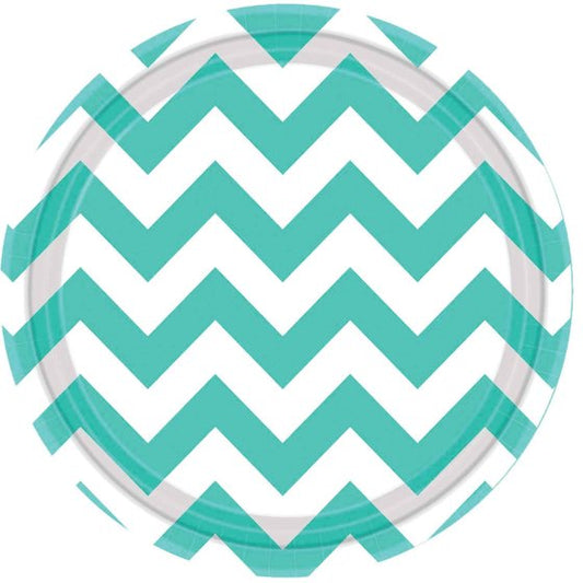 CHEVRON 23CM Round Plates Robin's-Egg Blue 8PK NIS Packaging & Party Supply