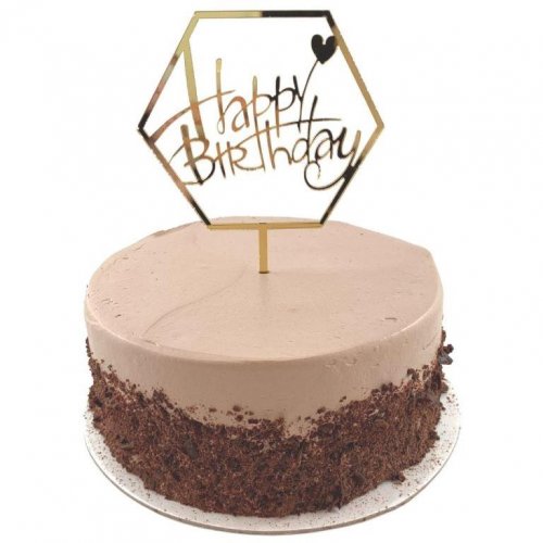 Cake Topper Acrylic 2mm Happy Birthday Hex. Gold 1PC NIS Packaging & Party Supply