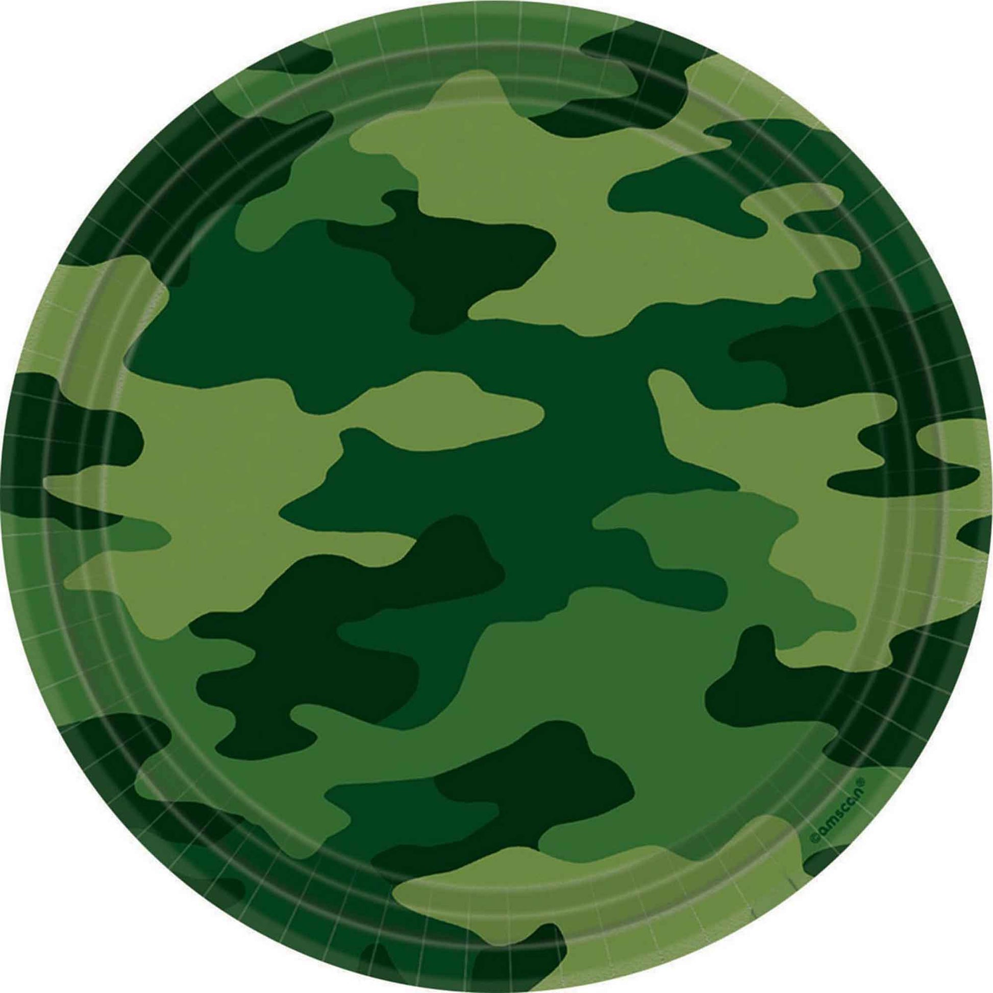 Camouflage 23cm Round Plates (Pack of 8) NIS Packaging & Party Supply