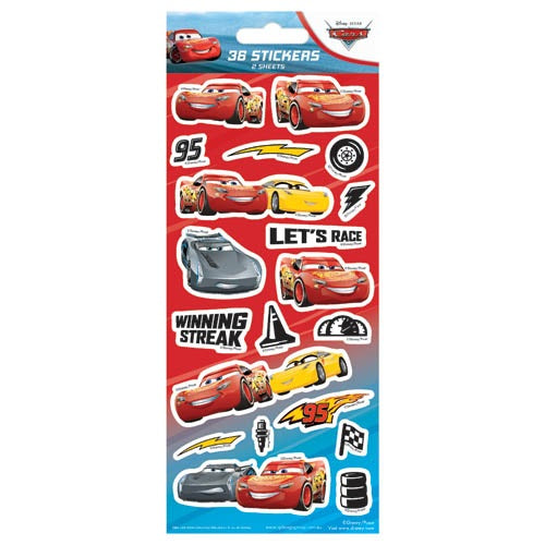 Cars 3 Disney Sticker 2 sheets 36 stickers NIS Packaging & Party Supply