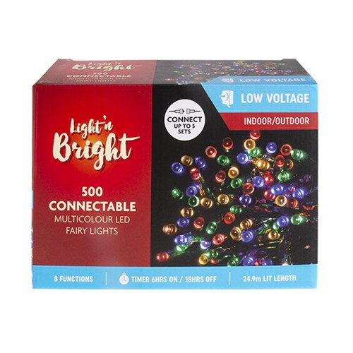 Christmas Lights Fairy Multicolour 8Functions Connectable 500 PK NIS Packaging & Party Supply