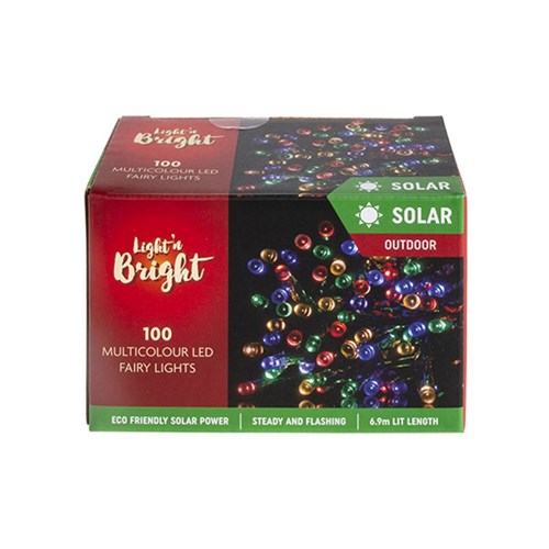 Christmas Lights Fairy Solar Multicolour 2Function 100PK NIS Packaging & Party Supply