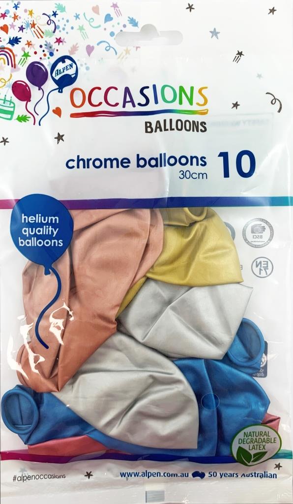 Buy Chrome Assorted Colours 30cm Balloons at NIS Packaging & Party Supply Brisbane, Logan, Gold Coast, Sydney, Melbourne, Australia