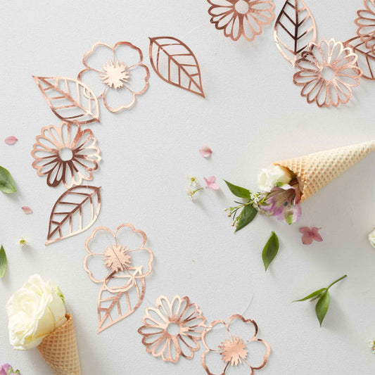 DITSY FLORAL ROSEGOLD GARLAND WITH LEAVES & FLOWERS 3M NIS Packaging & Party Supply