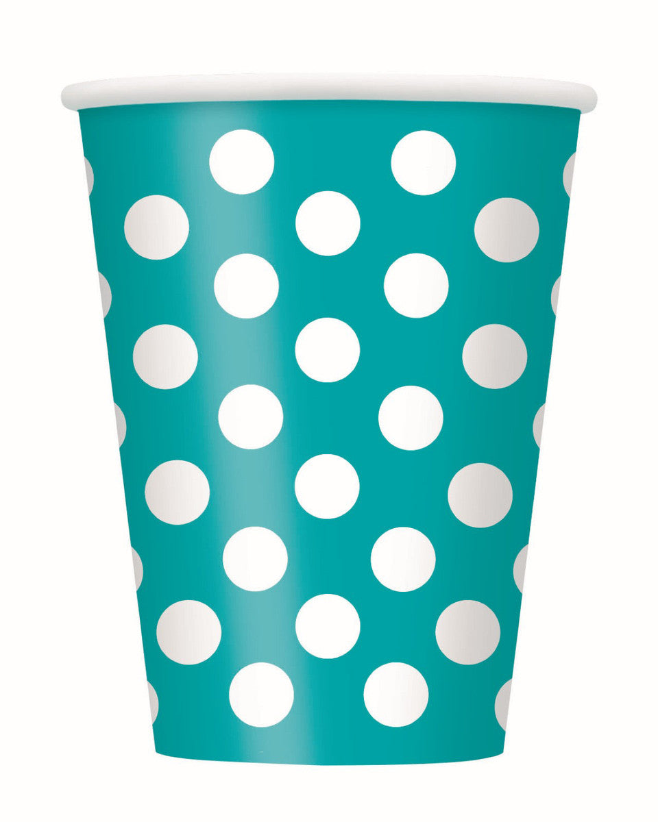 DOTS CARIBBEAN TEAL 355ML (12OZ) PAPER Cups 6pk NIS Packaging & Party Supply