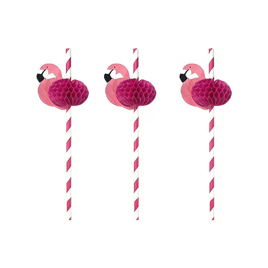 FLAMINGO Paper Straws 10pk NIS Packaging & Party Supply