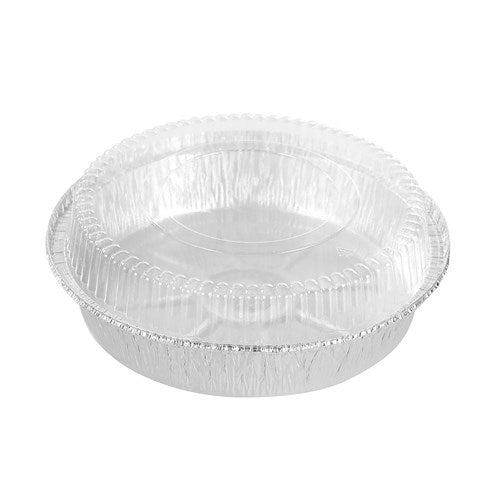 FOIL TRAY Round W/ PLASTIC LID 23X23X4.5CM 8PK NIS Packaging & Party Supply