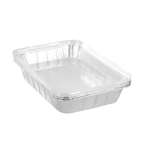 FOIL TRAY W/ PLASTIC LID 3PK 37X27X7CM NIS Packaging & Party Supply