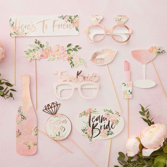 Floral Hen Party Photo Props Booth 10PK NIS Packaging & Party Supply