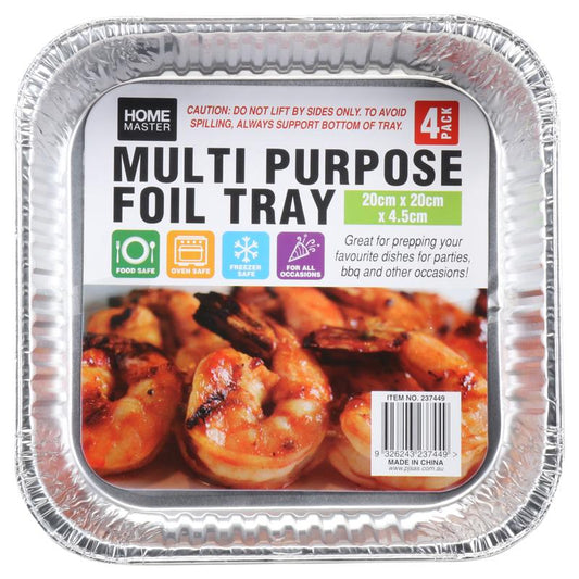 Foil BBQ Trays 20cm x 20cm x 5cm 4pk NIS Packaging & Party Supply