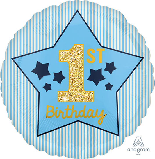 Foil Balloon 1st birthday BLUE 45cm 1pc NIS Packaging & Party Supply