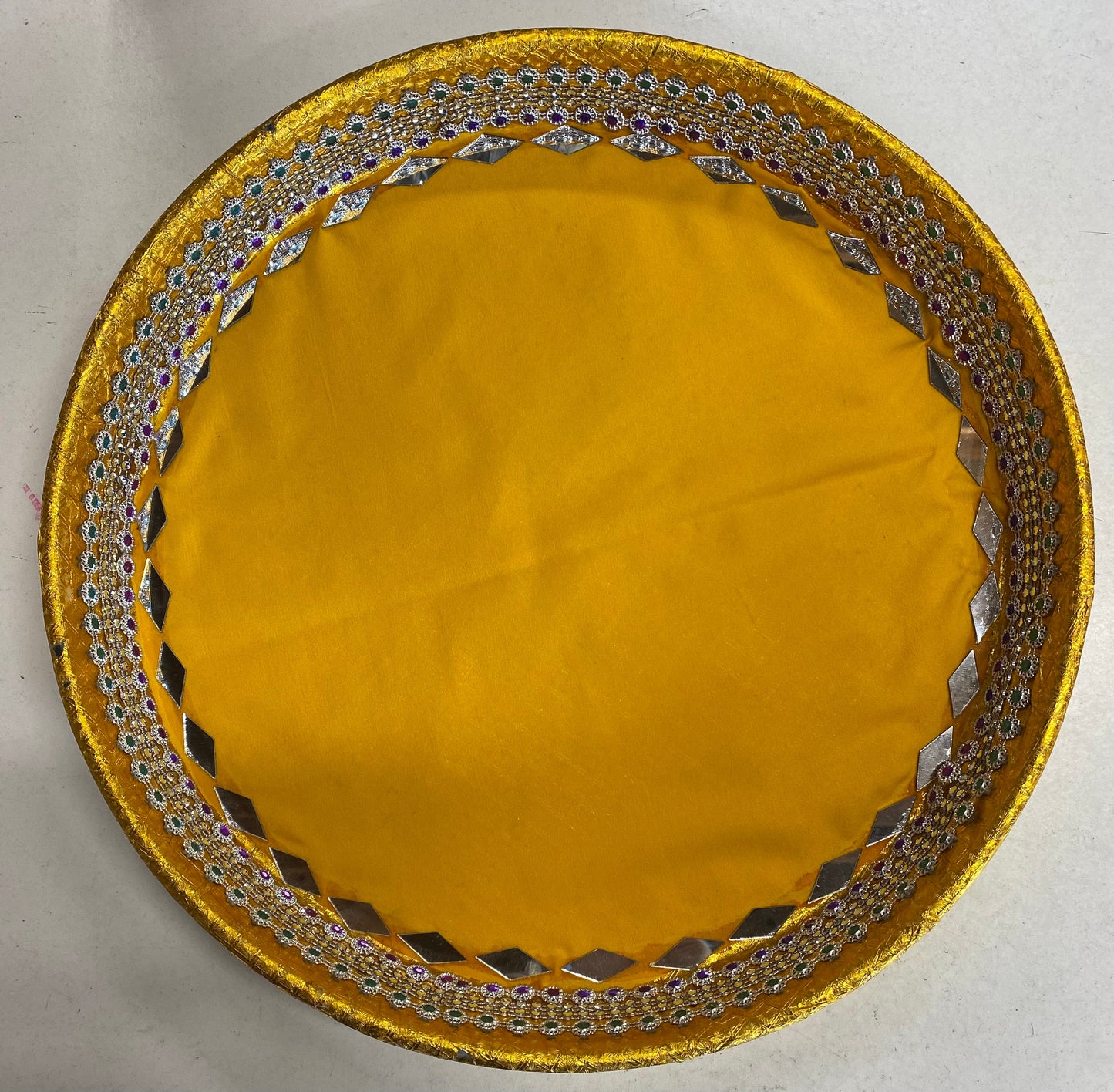 Yellow Round Thali Wedding Decoration 350mm Wide 1pc