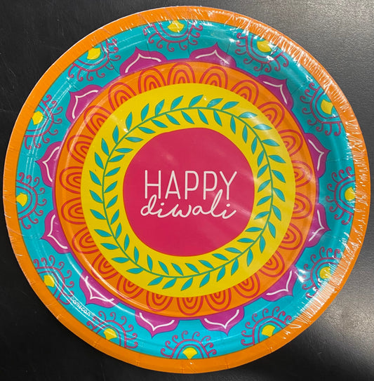 Happy Diwali Printed 7”Round Plates 8pk