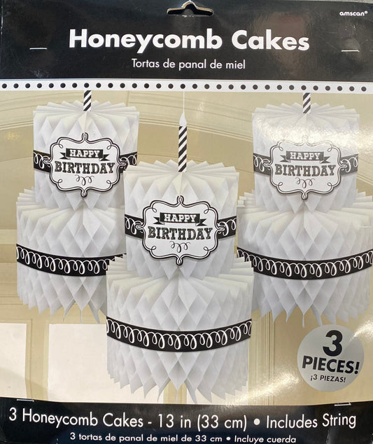 White and Black Honeycomb Cakes Decorations 3pk