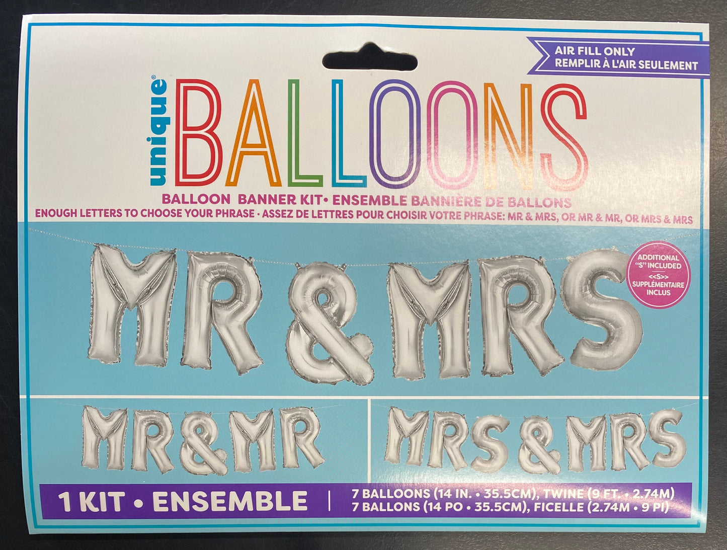 Silver "MR & MRS" Foil Balloons Banner 9ft(2.74m)