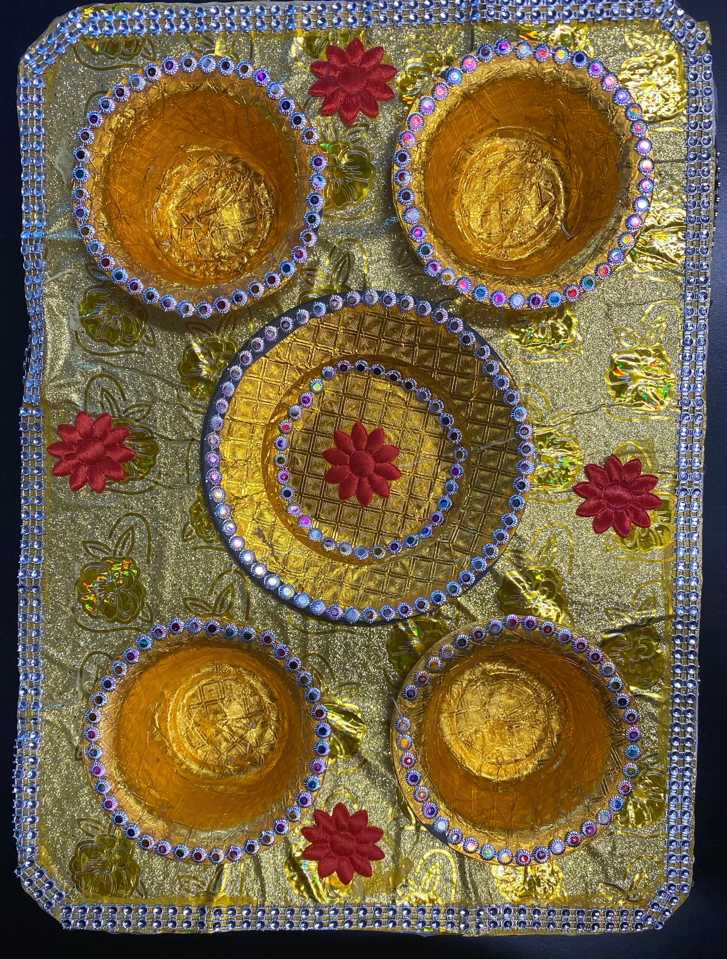 Rectangle wedding thali with 4 bowls and one small plate 350mm L and 260mm W