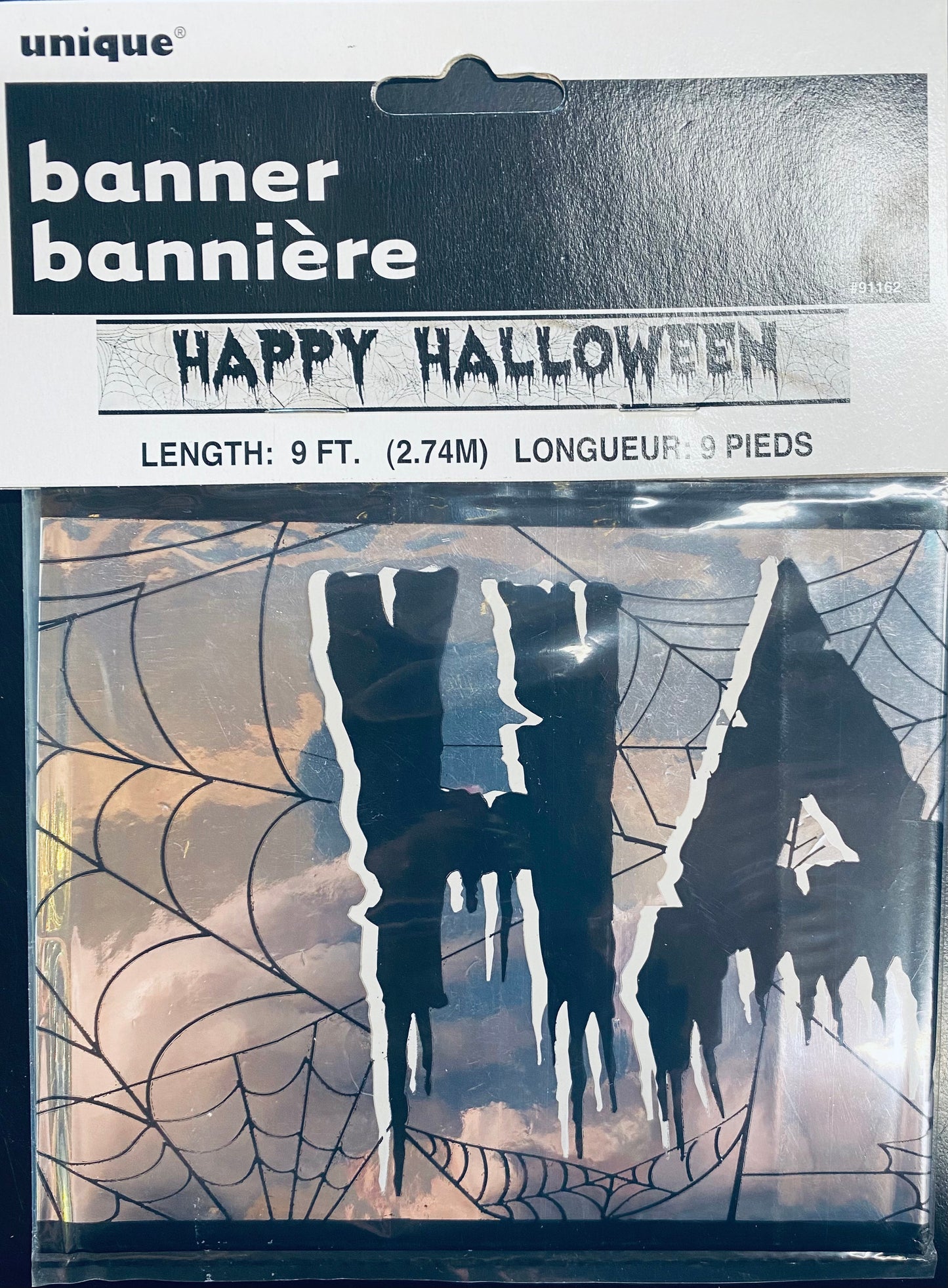 Black & Silver Happy Halloween Banner  9ft (2.74m)