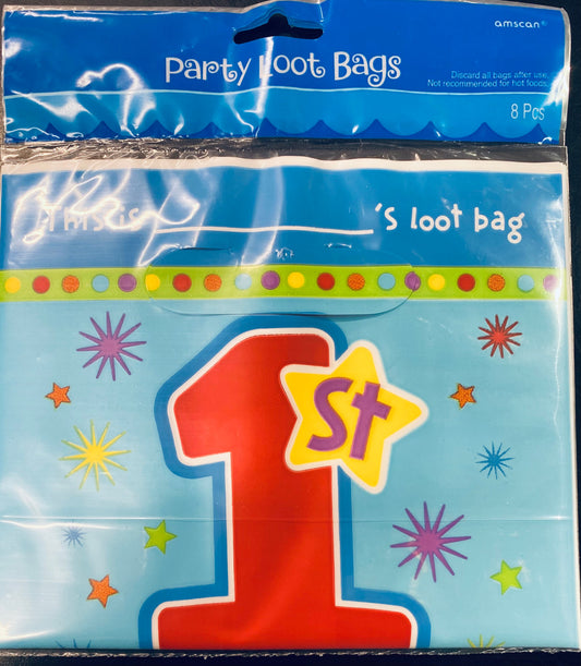 Blue 1st Birthday Party Loot bags 8pc