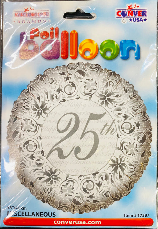 Silver 25th Anniversary Foil Balloon 45cm 1pc