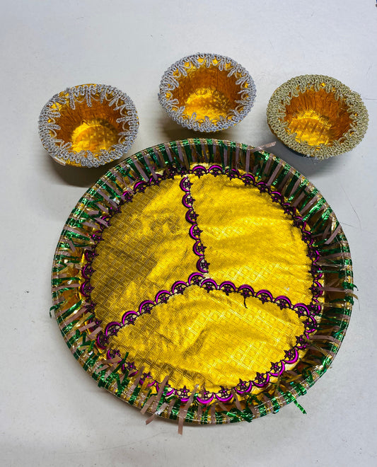 Wedding/Haldi (26cm) 1 Thali with 3 Bowls  1pc