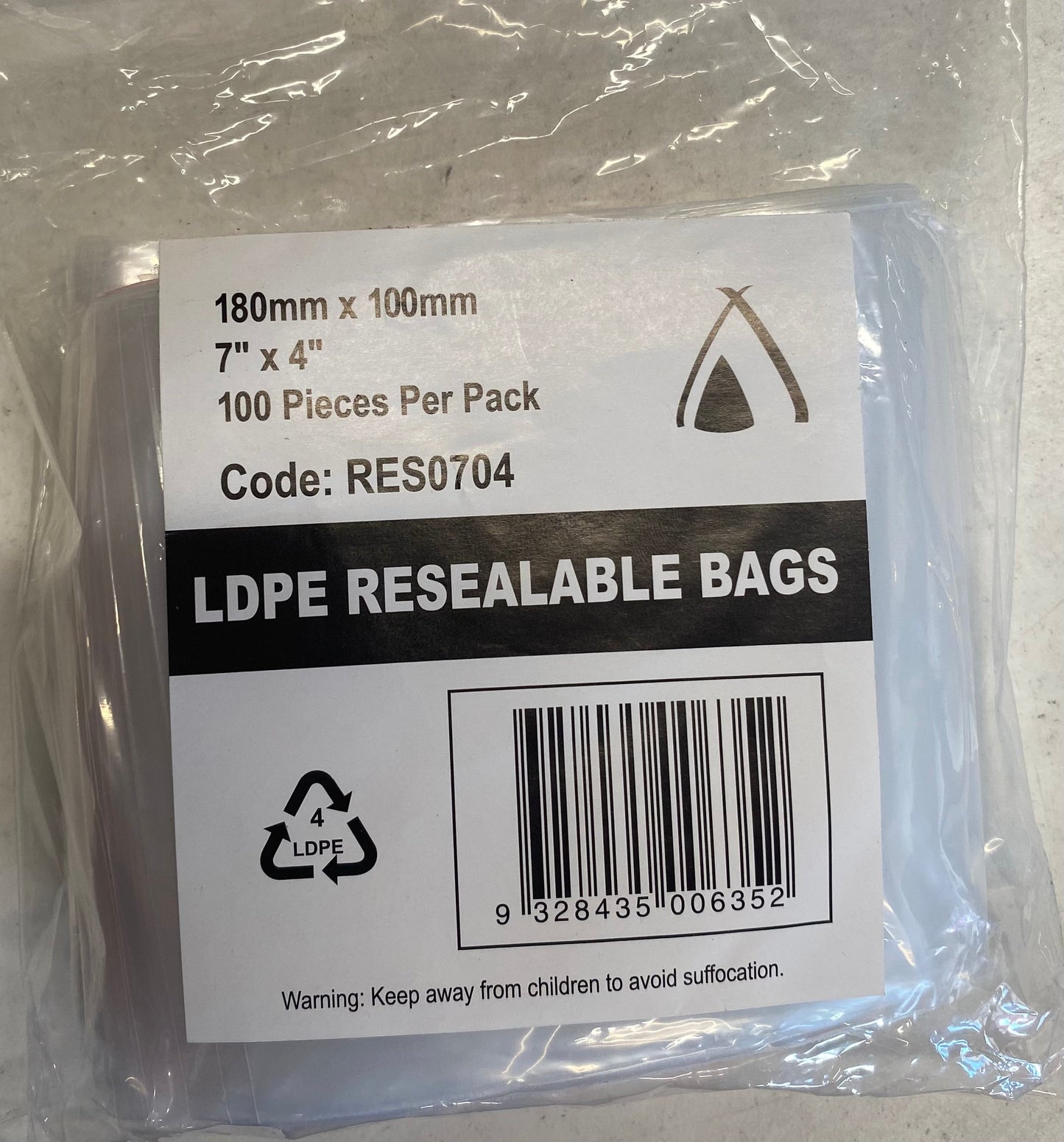 LDPE Resealable Bags 180mmX100mm (7"X4") 100pk