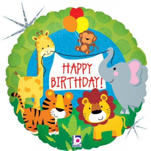 Jungle Animals Birthday Holographic 18Inch Round Foil Balloon