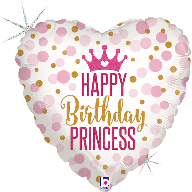 Glitter Birthday Princess Holographic 18" Heart P1