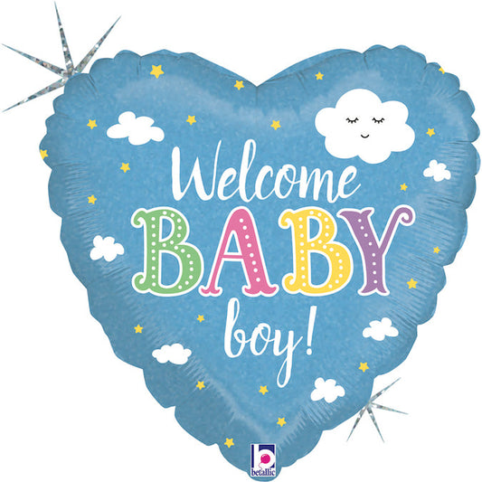 WELCOME BABY BOY Heart Shape Foil Balloon 45cm