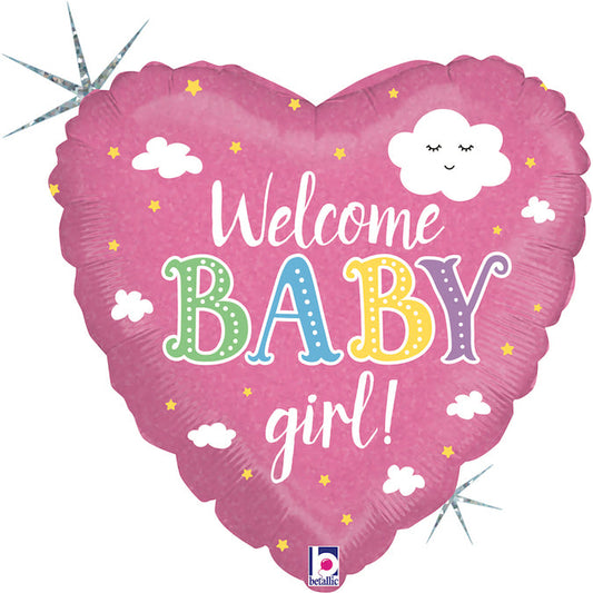 WELCOME BABY GIRL Heart Shape Foil Balloon 45cm