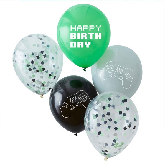 GAME CONTROLLER BALLOON BUNDLE & CONFETTI GREY, GREEN & BLACK NIS Packaging & Party Supply