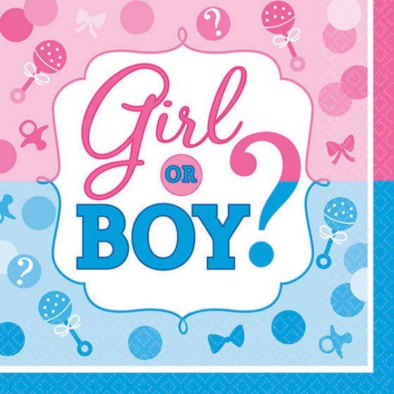 GIRL OR BOY? BEVERAGE NAPKINS GENDER REVEAL 16PK NIS Packaging & Party Supply