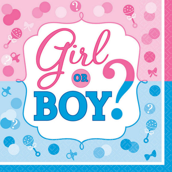 GIRL OR BOY? LUNCH NAPKINS GENDER REVEAL 16PK NIS Packaging & Party Supply