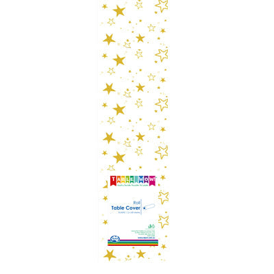 Buy GOLD STARS Printed Table cover Roll 30m at NIS Packaging & Party Supply Brisbane, Logan, Gold Coast, Sydney, Melbourne, Australia