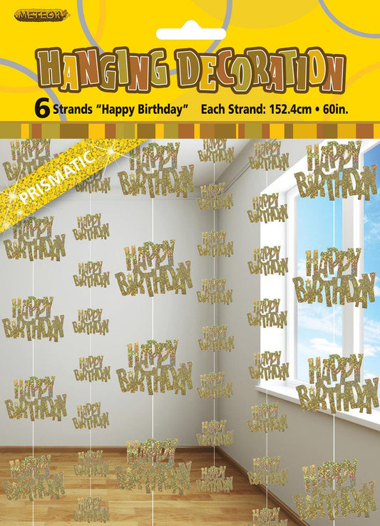 Glitz GOLD 6 Hanging Decorations 1.5M (5') - HAPPY BIRTHDAY NIS Packaging & Party Supply