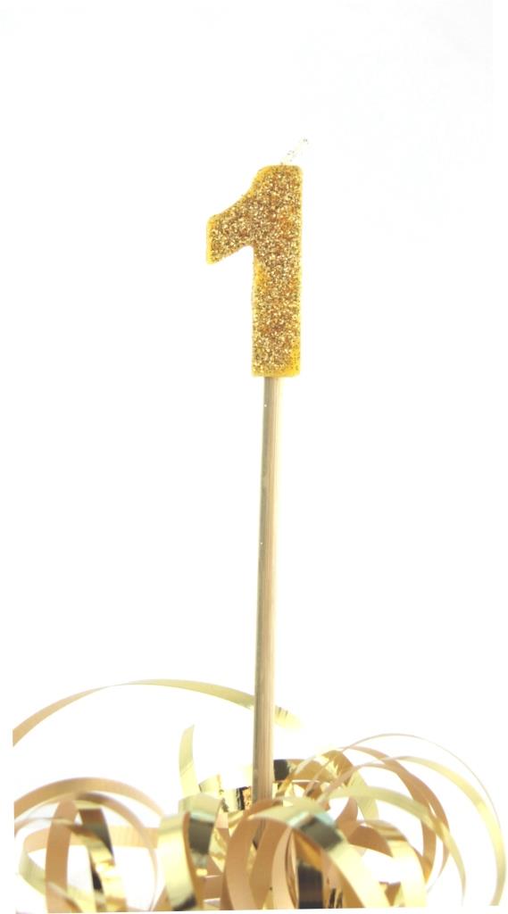 Buy Gold Candle Glitter Number 1 at NIS Packaging & Party Supply Brisbane, Logan, Gold Coast, Sydney, Melbourne, Australia