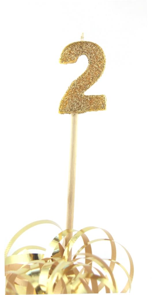 Buy Gold Candle Glitter Number 2 at NIS Packaging & Party Supply Brisbane, Logan, Gold Coast, Sydney, Melbourne, Australia