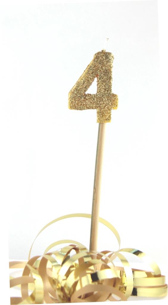 Buy Gold Candle Glitter Number 4 at NIS Packaging & Party Supply Brisbane, Logan, Gold Coast, Sydney, Melbourne, Australia