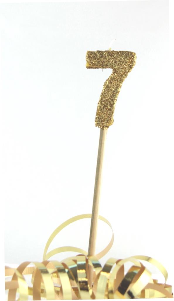 Buy Gold Candle Glitter Number 7 at NIS Packaging & Party Supply Brisbane, Logan, Gold Coast, Sydney, Melbourne, Australia