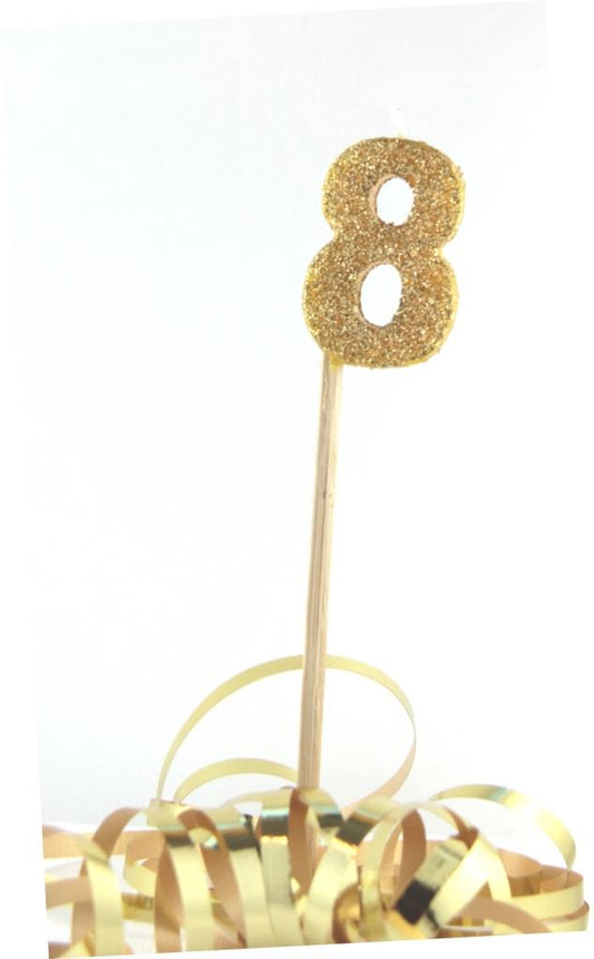 Buy Gold Candle Glitter Number 8 at NIS Packaging & Party Supply Brisbane, Logan, Gold Coast, Sydney, Melbourne, Australia