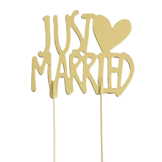 Gold Foil Just Married Cake Topper NIS Traders