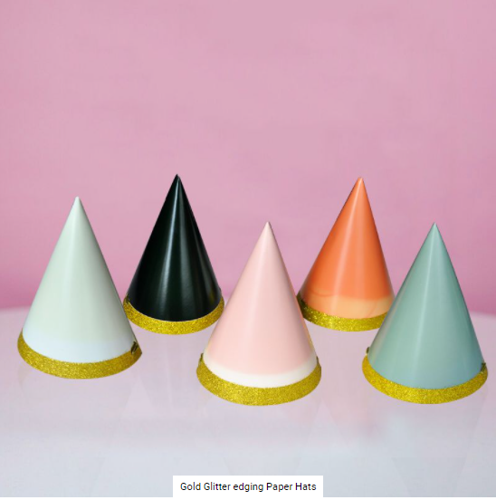 Buy Gold Glitter Edging Paper hats at NIS Packaging & Party Supply Brisbane, Logan, Gold Coast, Sydney, Melbourne, Australia